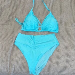 aerie blue high waist bikini L/XL
